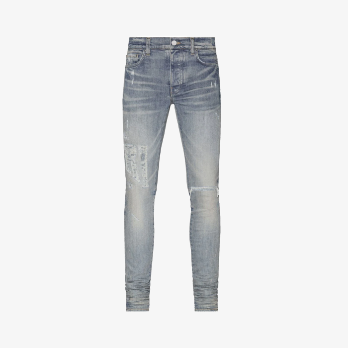 Amiri Indigo Distressed Logo Jeans