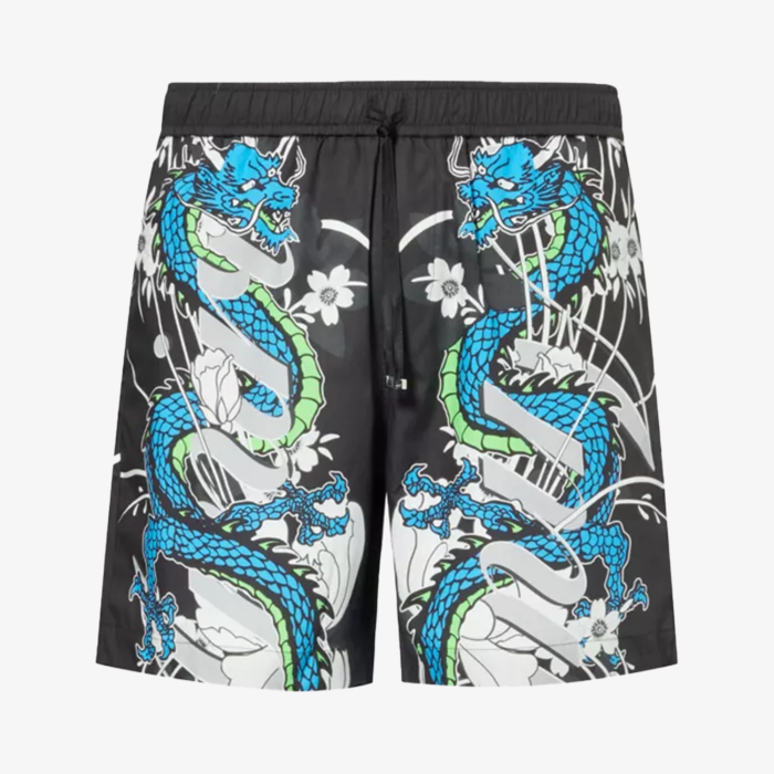 Amiri Dragon Graphic Pattern Cotton Shorts